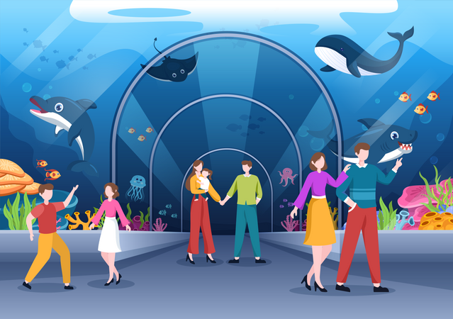 People enjoying at aquarium  Illustration