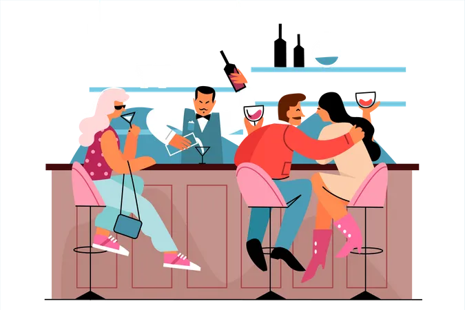 People enjoying at bar  Illustration