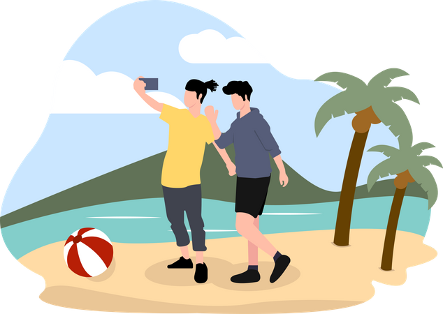 People enjoying at beach  Illustration