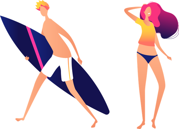 People enjoying at beach  Illustration