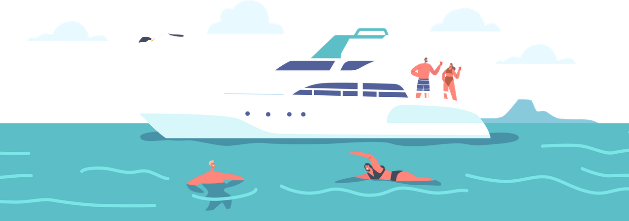 People enjoying at luxury yacht Illustration