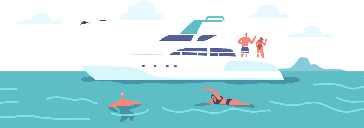 People enjoying at luxury yacht Illustration