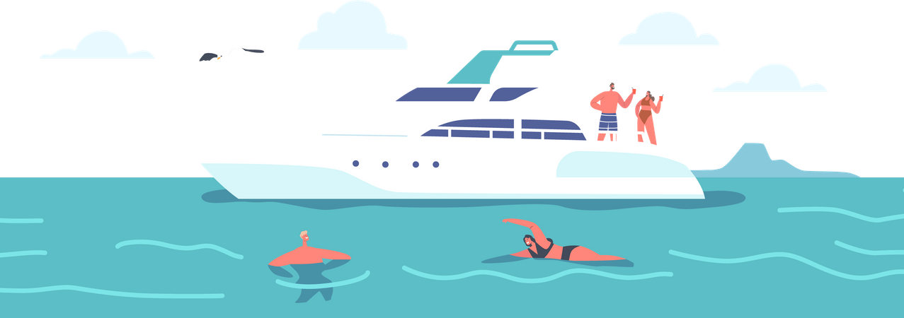 People enjoying at luxury yacht  Illustration