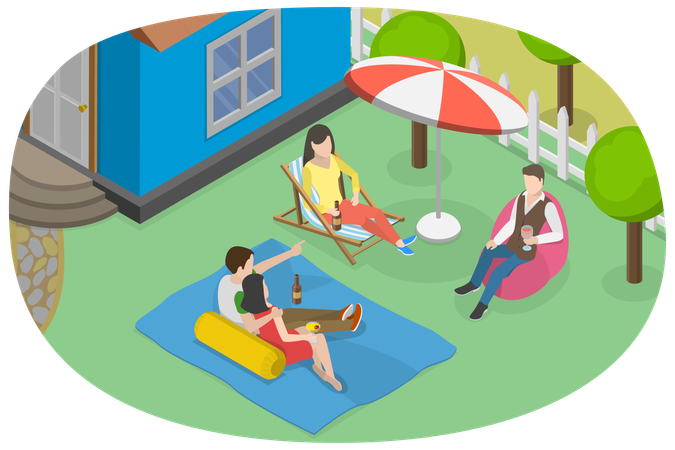 People enjoying Backyard Party  Illustration