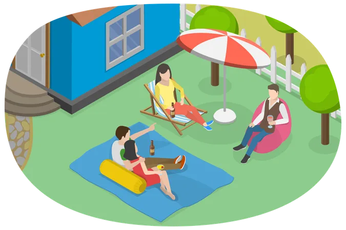 People enjoying Backyard Party  Illustration