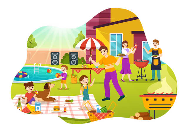 People enjoying Barbecue party  Illustration