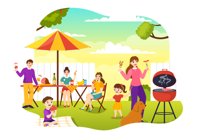 People enjoying Barbecue party  Illustration