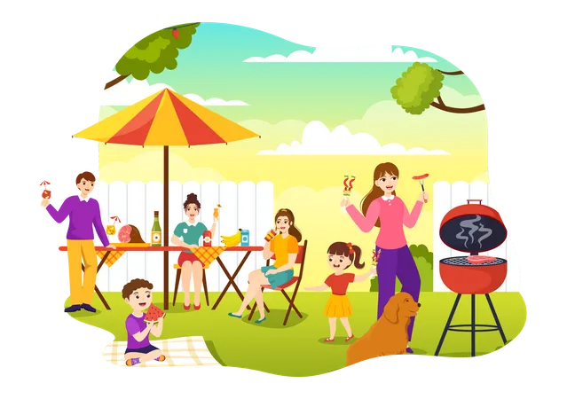 People enjoying Barbecue party  Illustration