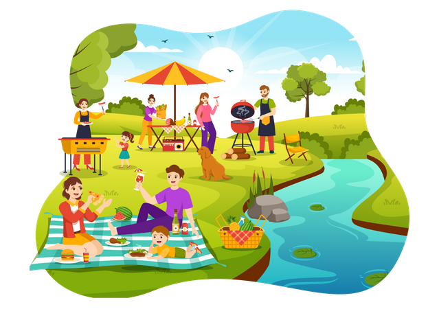 People enjoying Barbecue party  Illustration