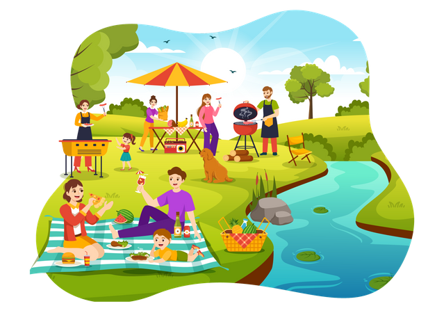 People enjoying Barbecue party  Illustration