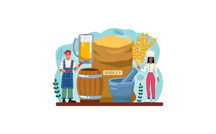 People enjoying barley juice  Illustration
