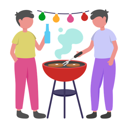 BBQ 파티를 즐기는 사람들  일러스트레이션