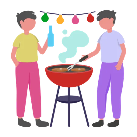 BBQ 파티를 즐기는 사람들  일러스트레이션