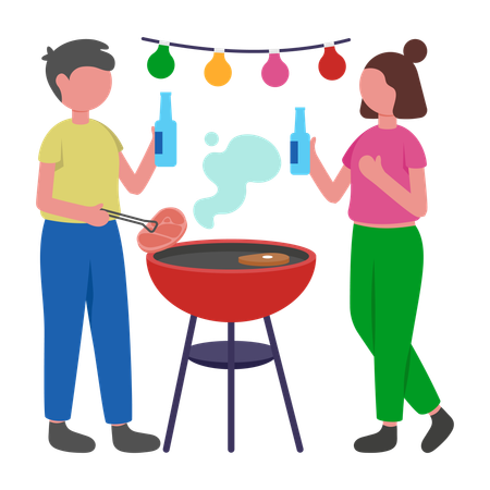 People enjoying BBQ Party  Illustration