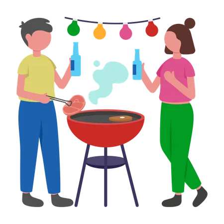 People enjoying BBQ Party  Illustration
