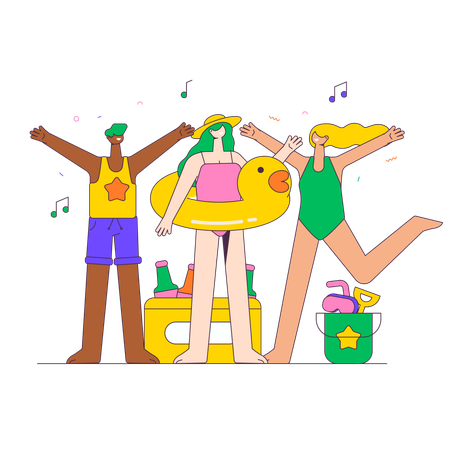 People enjoying Beach party  Illustration