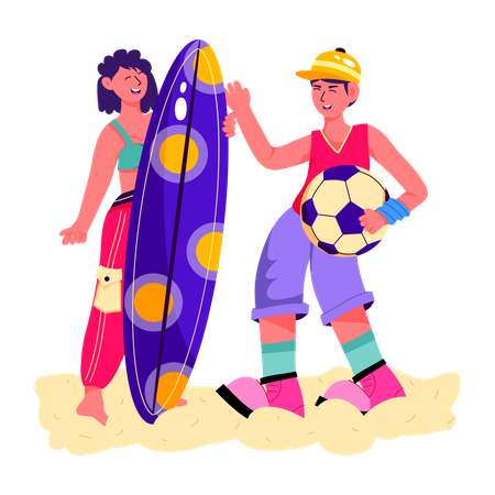 People enjoying Beach Sports  Illustration