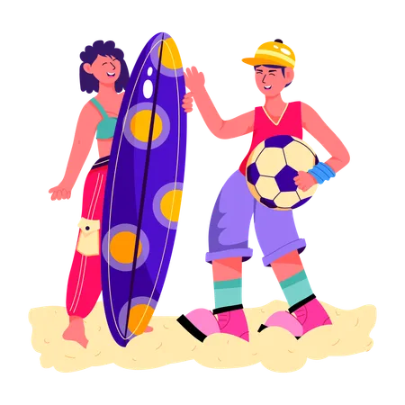 People enjoying Beach Sports  Illustration