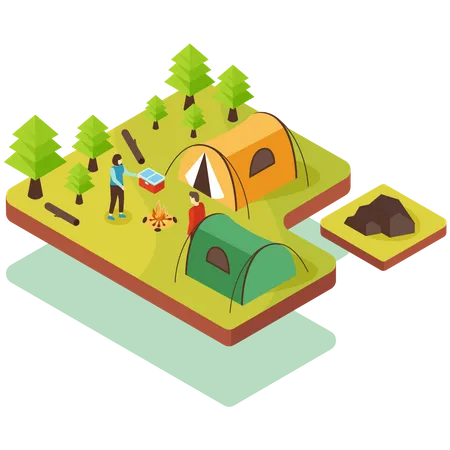 People Enjoying camping  Illustration