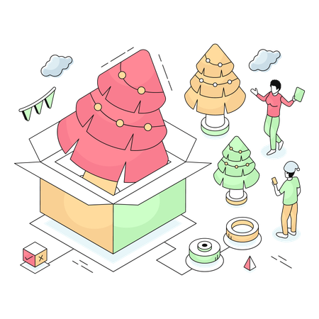 People enjoying Christmas gifts and Boxes  Illustration