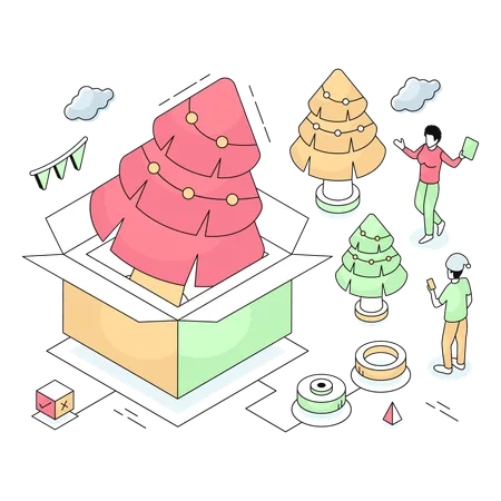 People enjoying Christmas gifts and Boxes  Illustration