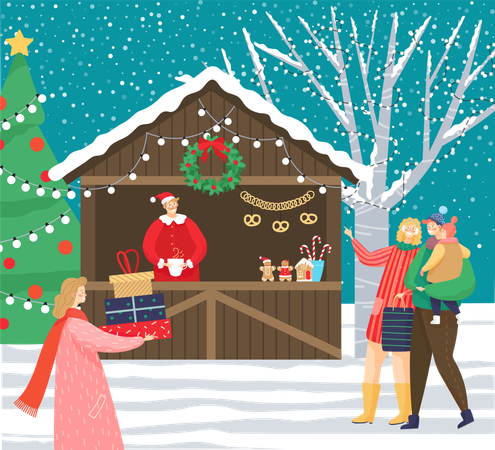 People enjoying Christmas holiday  Illustration