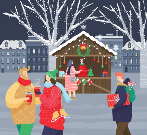 People enjoying Christmas  Illustration