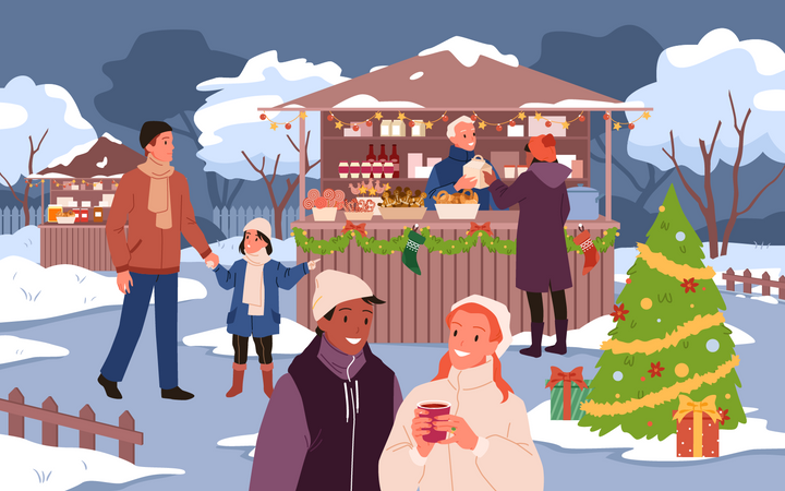 People enjoying christmas vacation  イラスト