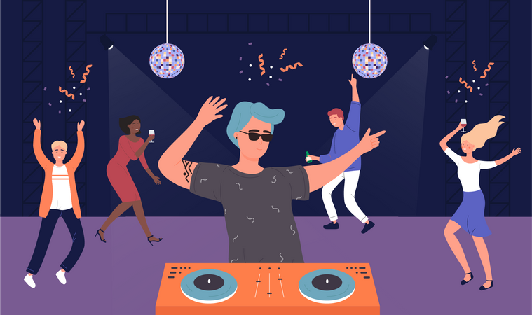 People enjoying dj music and dance  Illustration