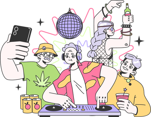 People enjoying dj party  Illustration