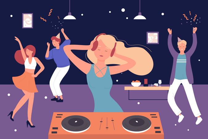 People enjoying dj party  Illustration