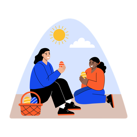 People enjoying easter picnic  Illustration