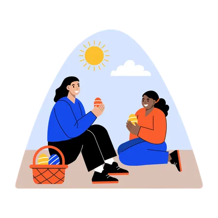 People enjoying easter picnic  Illustration