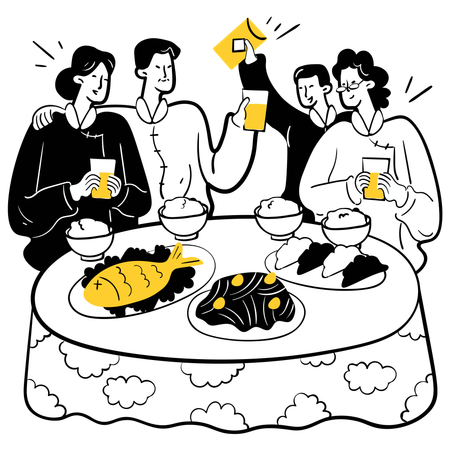 People enjoying feast with family  Illustration