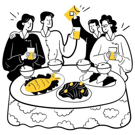 People enjoying feast with family  Illustration