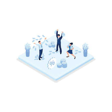 People enjoying free of debts and planning budget  Illustration