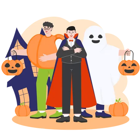 People enjoying Halloween Costume Party  Illustration