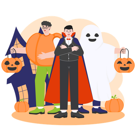 People enjoying Halloween Costume Party  Illustration