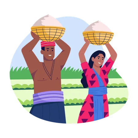 People enjoying harvesting festival  Illustration