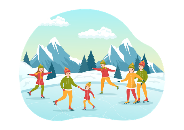 People enjoying ice skating  Illustration