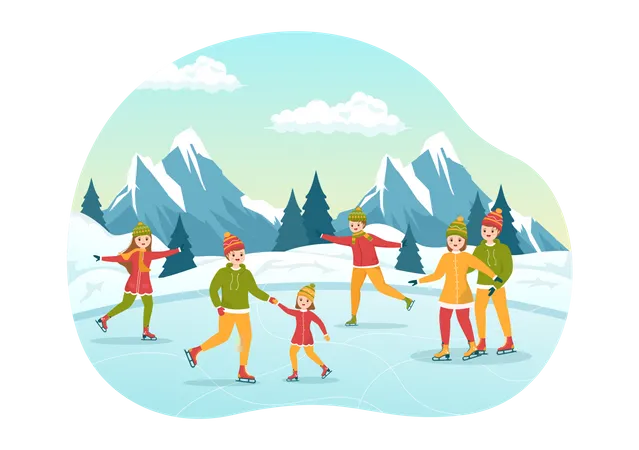 People enjoying ice skating  Illustration