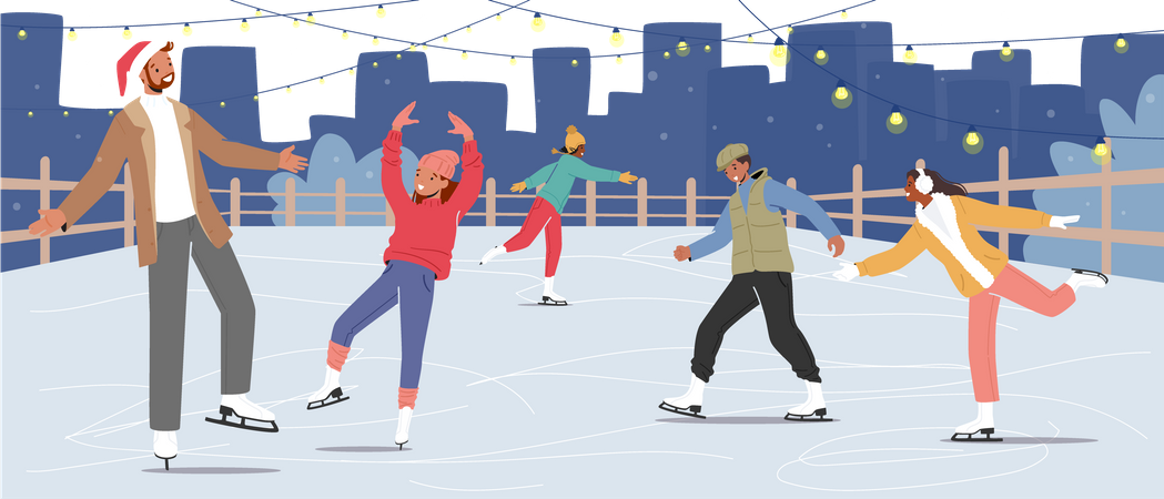People enjoying ice skating  Illustration