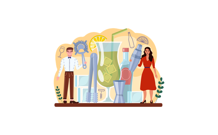 People enjoying in bar and restaurant  Illustration