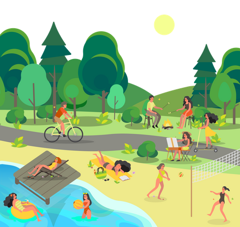 People enjoying in city park  Illustration