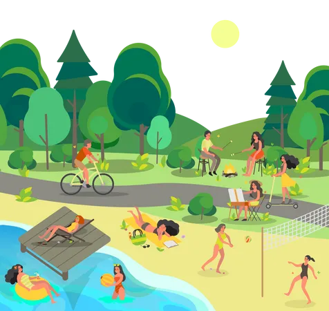 People enjoying in city park  Illustration