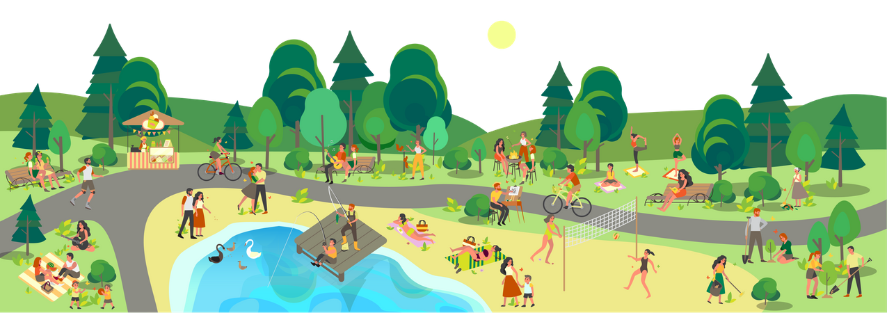 People enjoying in city park  Illustration