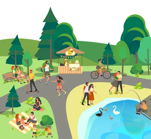 People enjoying in park  Illustration