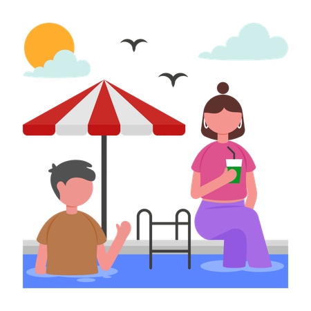 People enjoying In Pool  Illustration