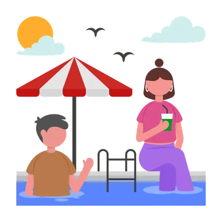 People enjoying In Pool  Illustration