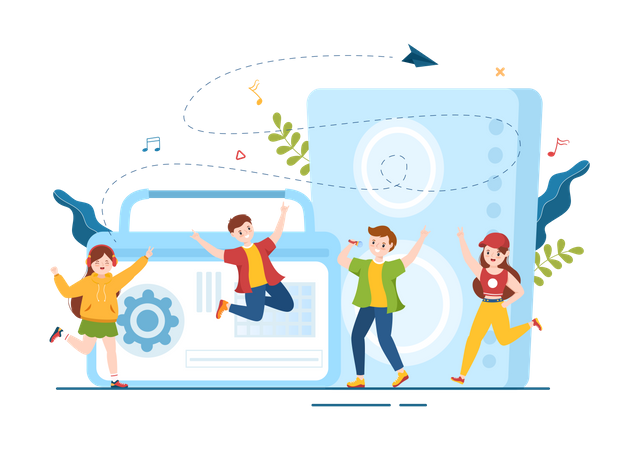 People Enjoying Music  Illustration
